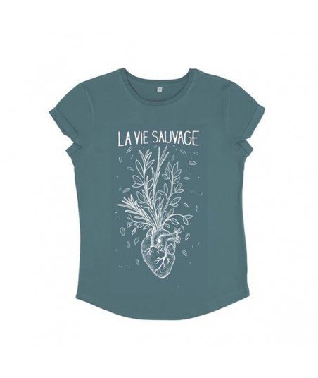 T-shirt Femme Coeur Floral Blue dusc