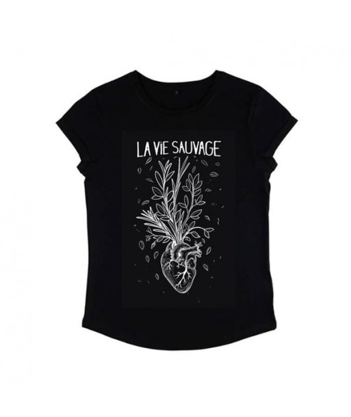 T-shirt Femme Coeur Floral noir T-shirt Femme Coeur Floral noir
